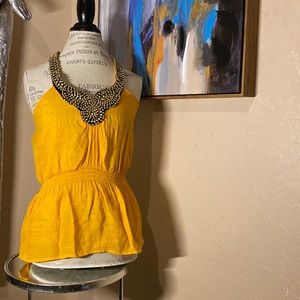 Golden yellow Bebe beaded shirt